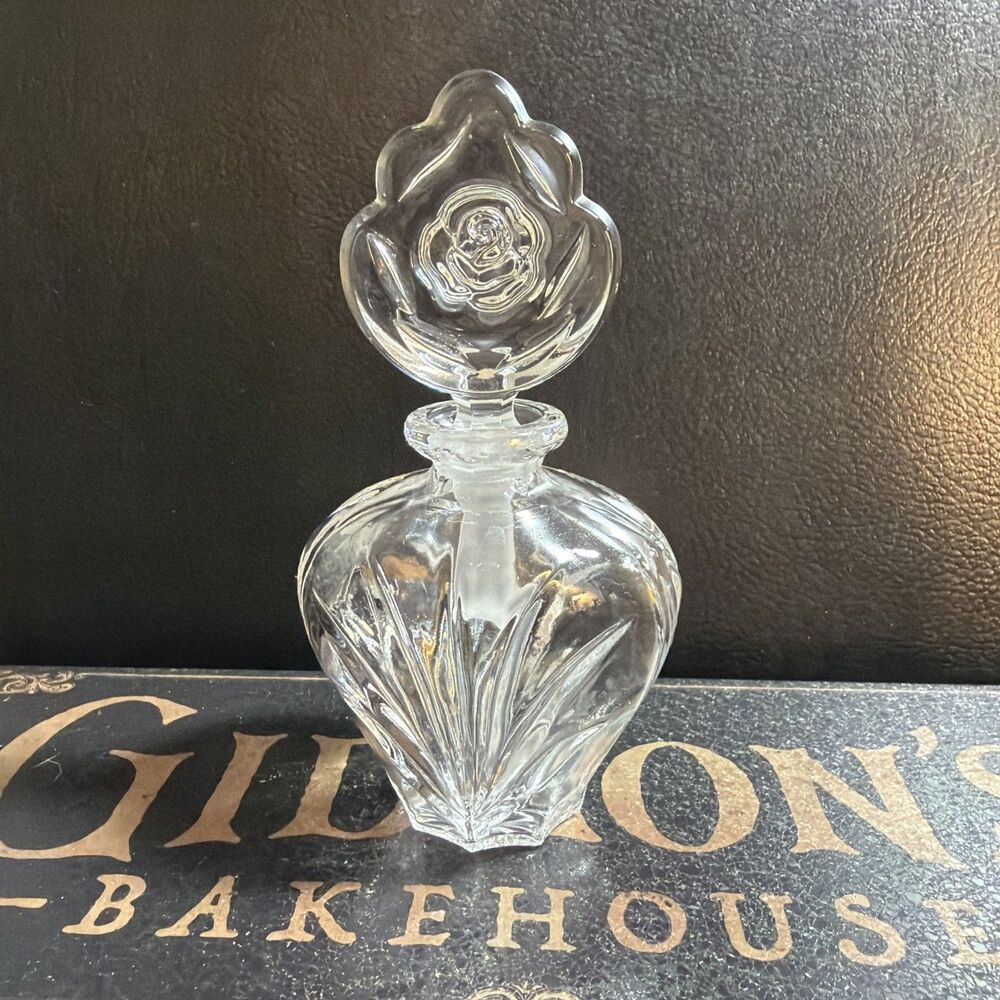 Princess House Lead Crystal Perfume Bottle w/ Rose Dabber Top